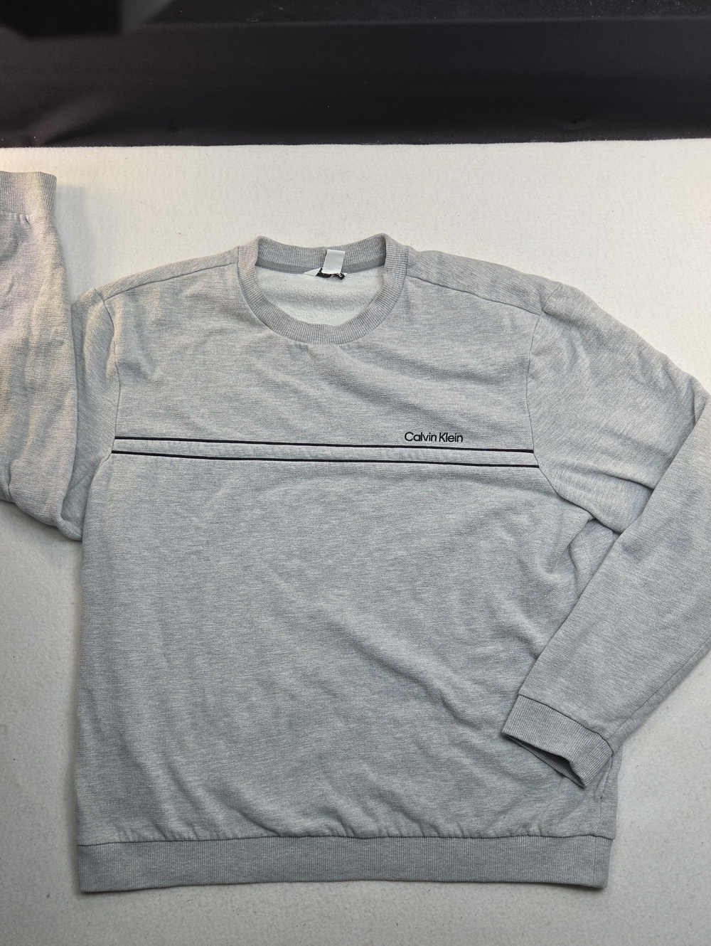 Calvin Klein Light Gray Crewneck Sweatshirt with Black Chest Stripe